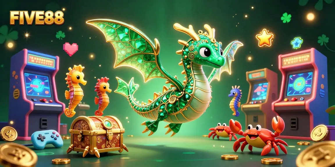 Experience thrilling gameplay at FIVE88 with vibrant casino-themed 3D illustration showcasing gaming excitement.
