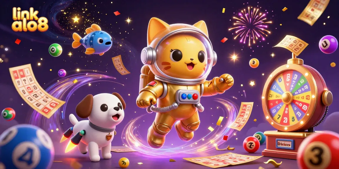 Experience the excitement of link alo8 with vibrant lottery elements and energetic 3D characters.