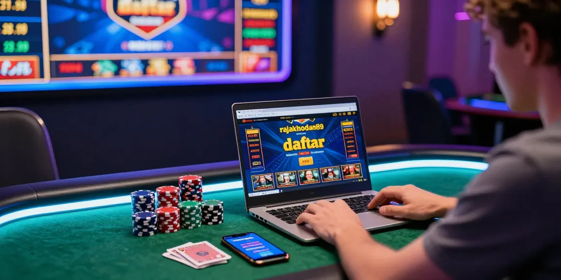 Engaging rajakhodam89 daftar online gambling scene with vibrant graphics and poker chips.