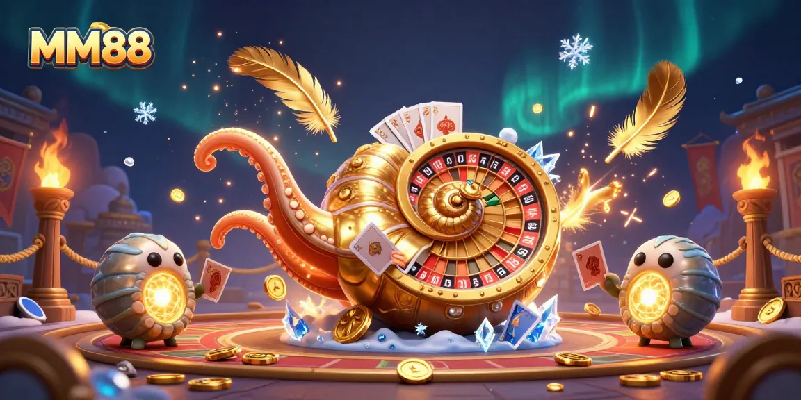 Engage with MM88 casino thrills featuring a stunning nautilus roulette wheel and vibrant game elements.