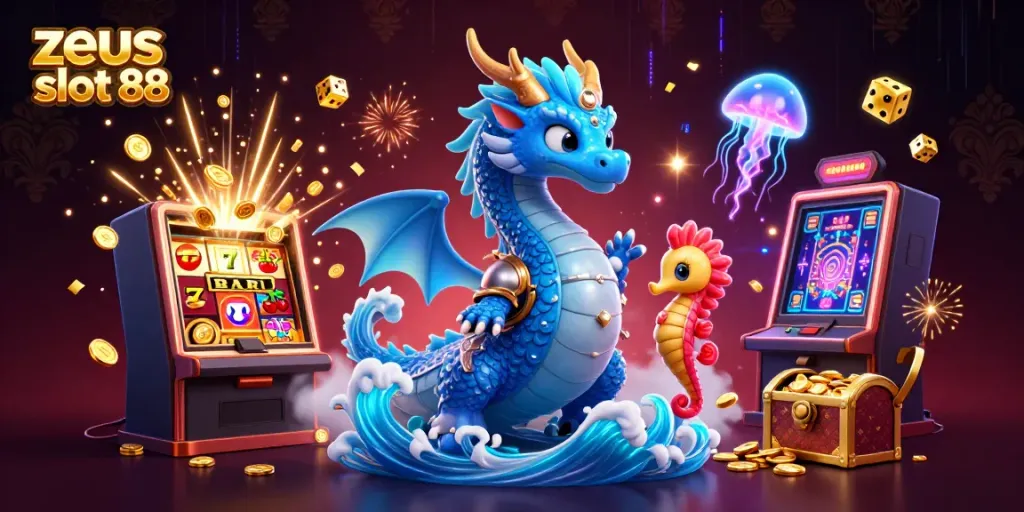 Slot permainan zeus slot 88 menampilkan naga air biru dan ksatria kuda laut bersenjatakan dibandingkan dengan keberuntungan jackpot.