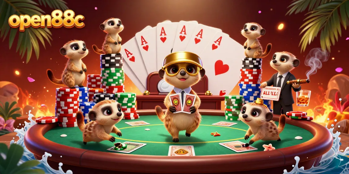 Experience the vibrant energy of open88c with playful meerkats in a high-stakes casino scene.