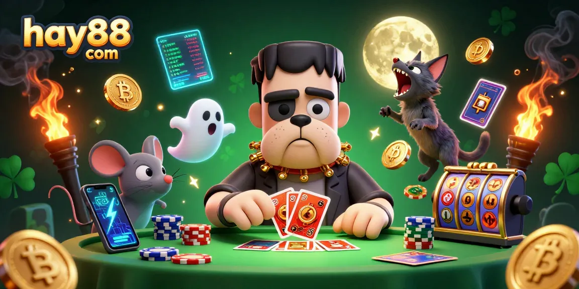 Engage with exciting gameplay at hay88 com, featuring a thrilling casino scene with unique characters and crypto elements.