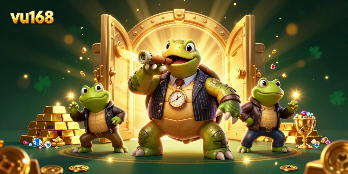 vu168 reveals thrilling gaming experiences as cartoon characters indulge in a vibrant casino atmosphere.