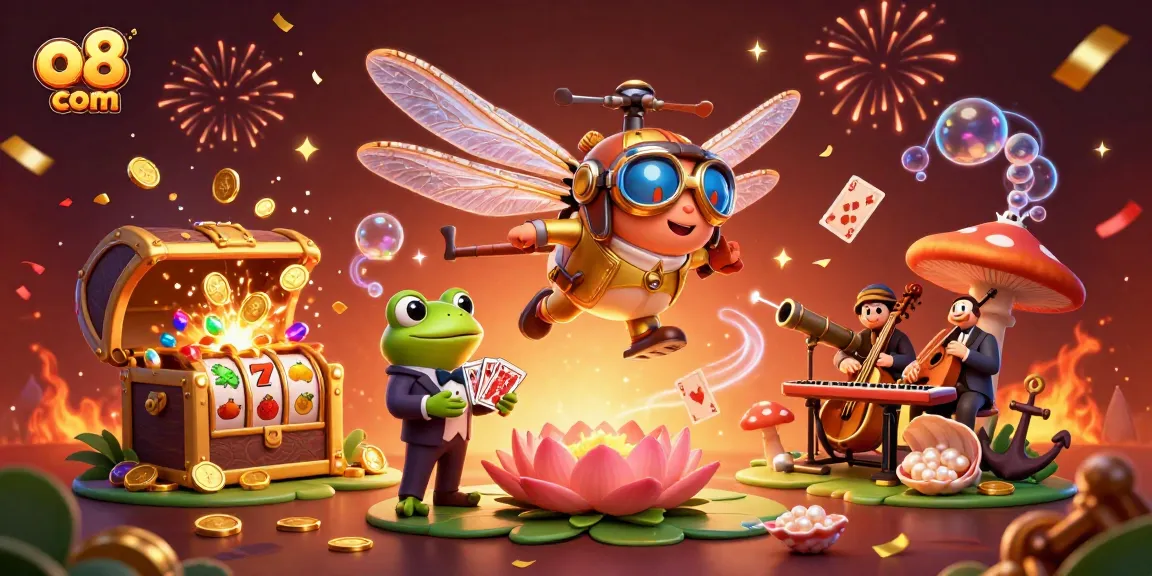 Place bets and win big at o8 com, featuring lively casino characters and vibrant gaming elements.