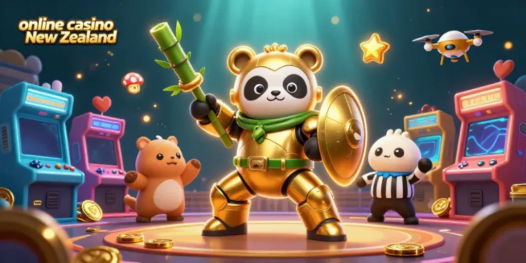 Engage in an exciting online casino New Zealand with a golden panda in a mech-suit!
