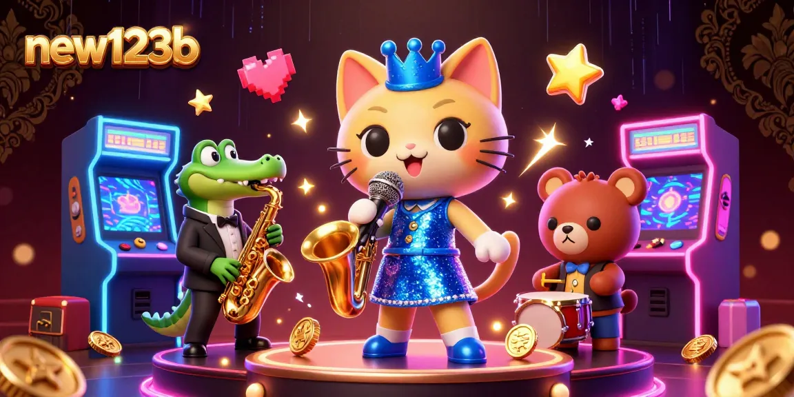 Experience thrilling gameplay at new123b with dynamic cartoon characters in an exciting casino scene.