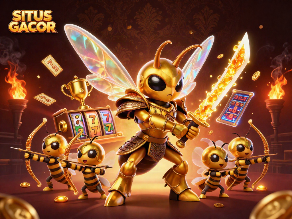 Experience thrilling gameplay at SITUS GACOR with a vibrant casino scene featuring dynamic slot reels and characters.