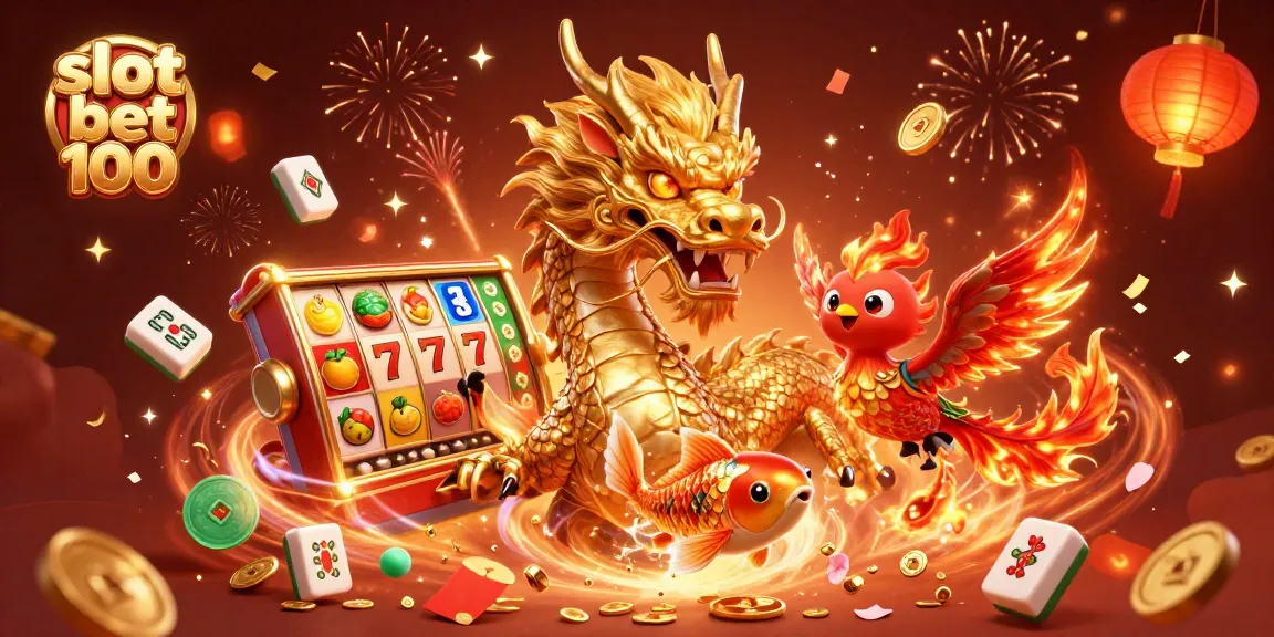 Experience the thrill of 'slot bet 100' with a dynamic casino-themed 3D illustration.