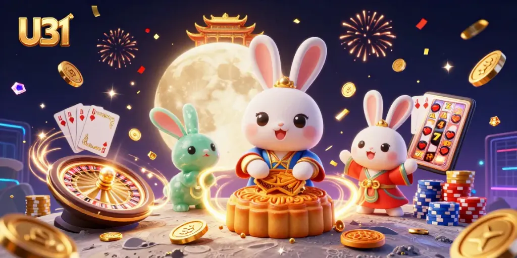 Spin the reels and win big at U31, featuring a vibrant and dynamic casino scene with playful characters.