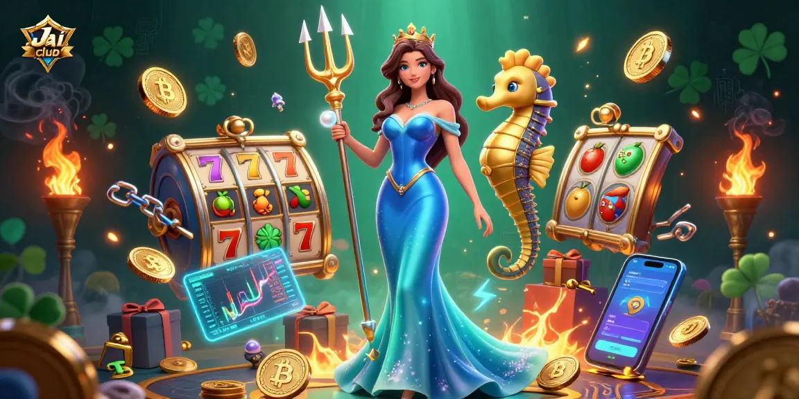 Engage with Jai club’s exhilarating gaming scene featuring a glowing pearl with slot reels and treasure.