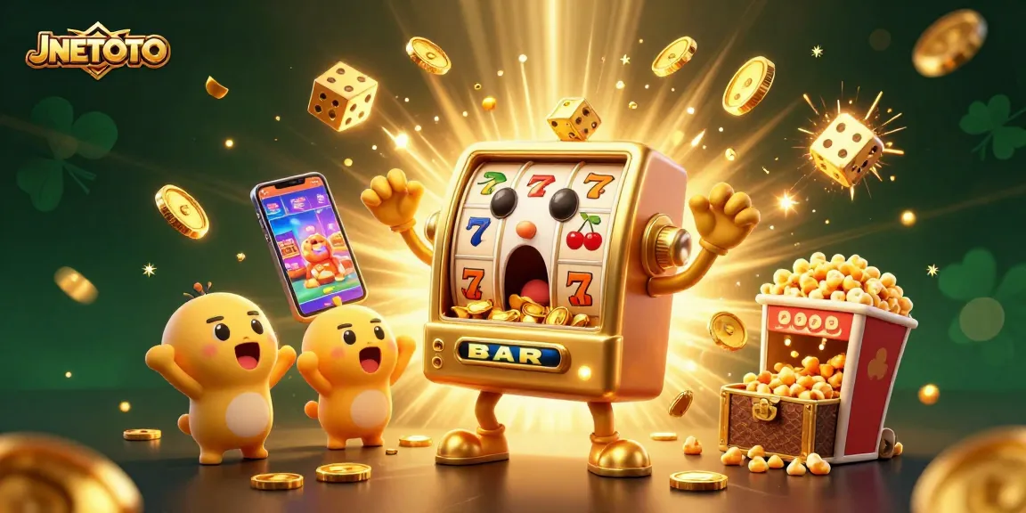 Permainan JNETOTO dengan slot machine emas yang memukau meledak dengan koin.