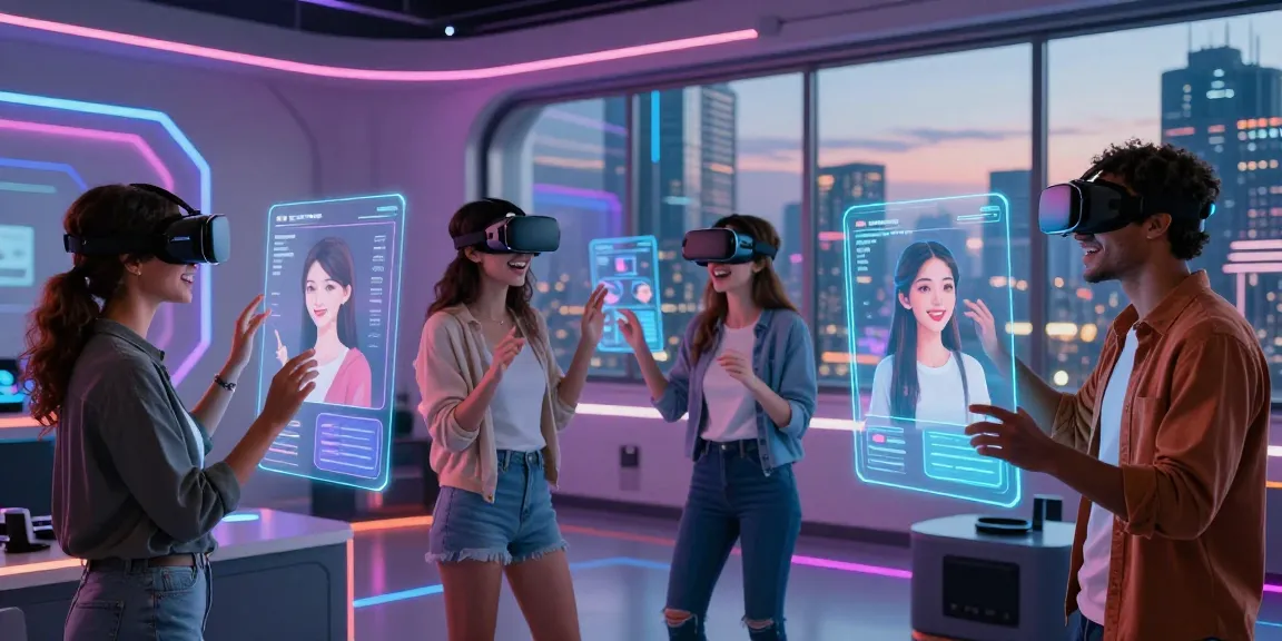 AI girlfriend avatars interacting in an immersive virtual reality environment, showcasing emotion and advanced technology.