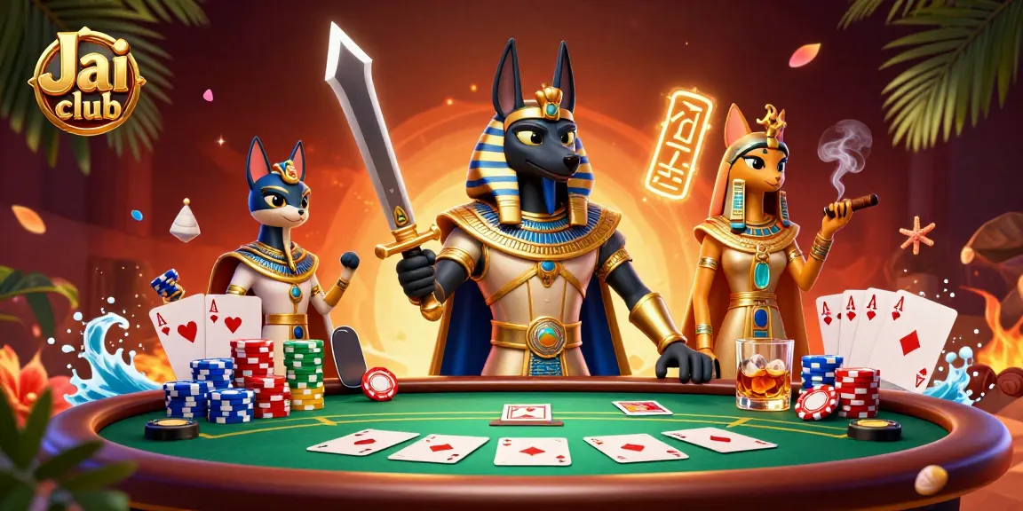 Experience high-stakes poker with Jai club's thrilling Anubis scene and vibrant gaming elements.