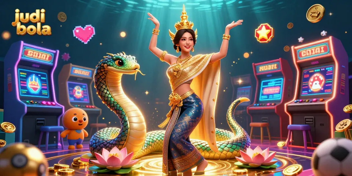 Experience judi bola with vibrant arcade games and an enchanting Thai-themed illustration.