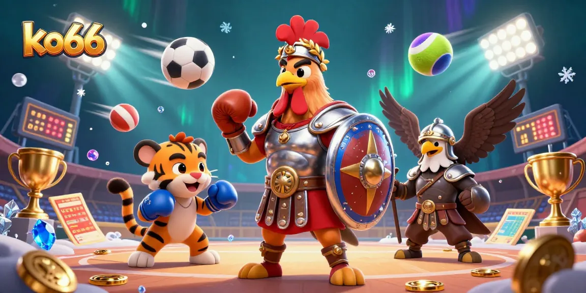 Engage in thrilling games at ko66 with exciting visuals of a vibrant casino scene.