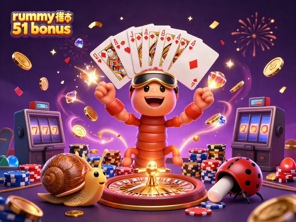 Rummy Deity 51 bonus dengan dealer kartun unik dan banyak elemen permainan yang interaktif.