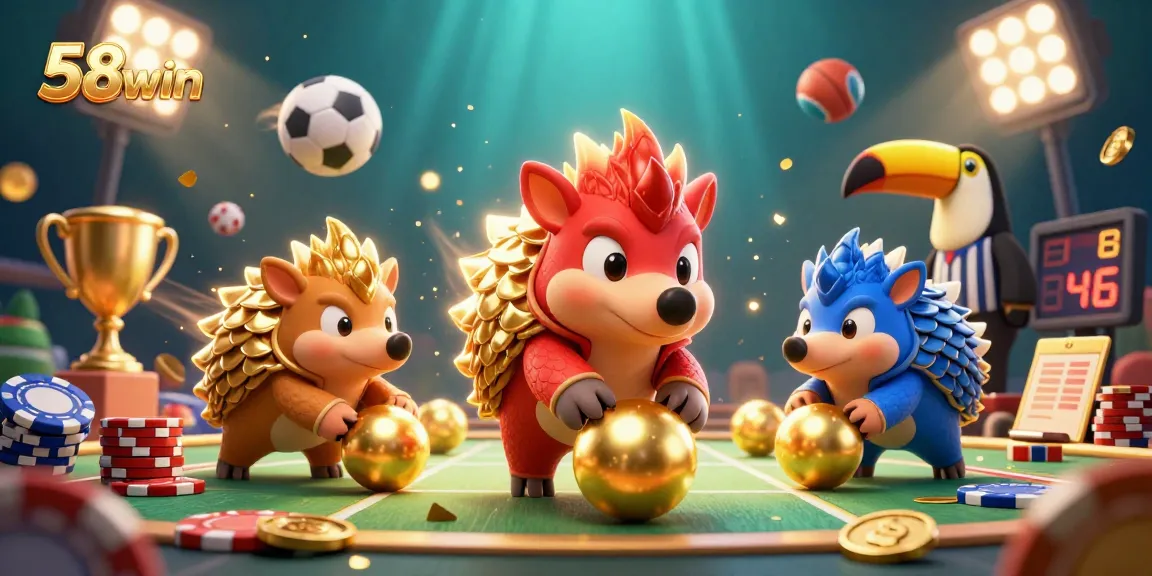 Watch the action unfold in 58win's dynamic gambling scene featuring rival pangolins and gold coins.