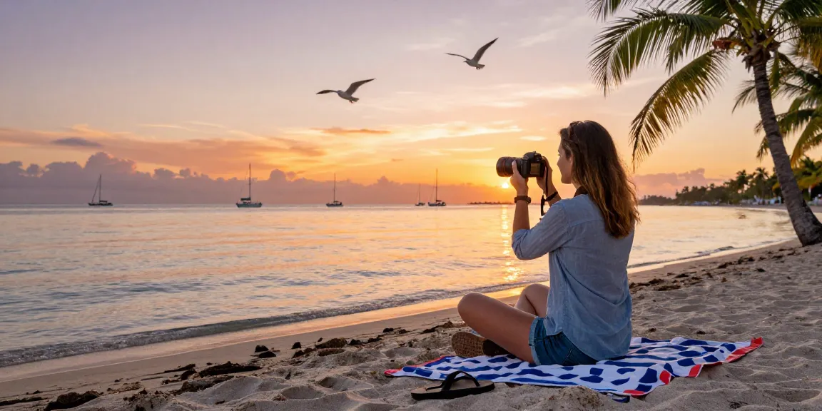 Pengunjung https://miami4d.com/ menikmati pemandangan pantai Miami saat senja dengan kamera dan suasana tropis yang menawan.