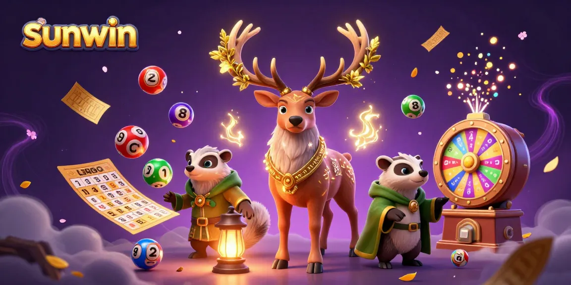 Sunwin captivates with a vibrant illustration showcasing lottery excitement amid colorful game elements.