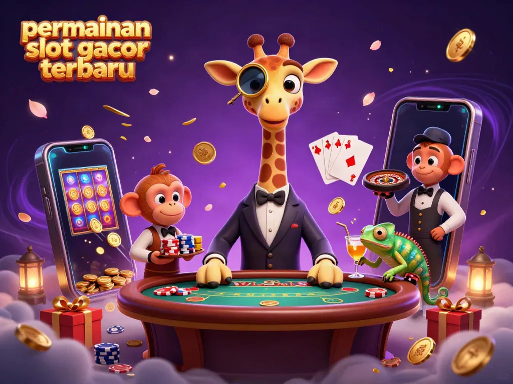 Permainan slot gacor terbaru ditampilkan dengan karakter dan elemen kasino yang menarik dan dinamis.
