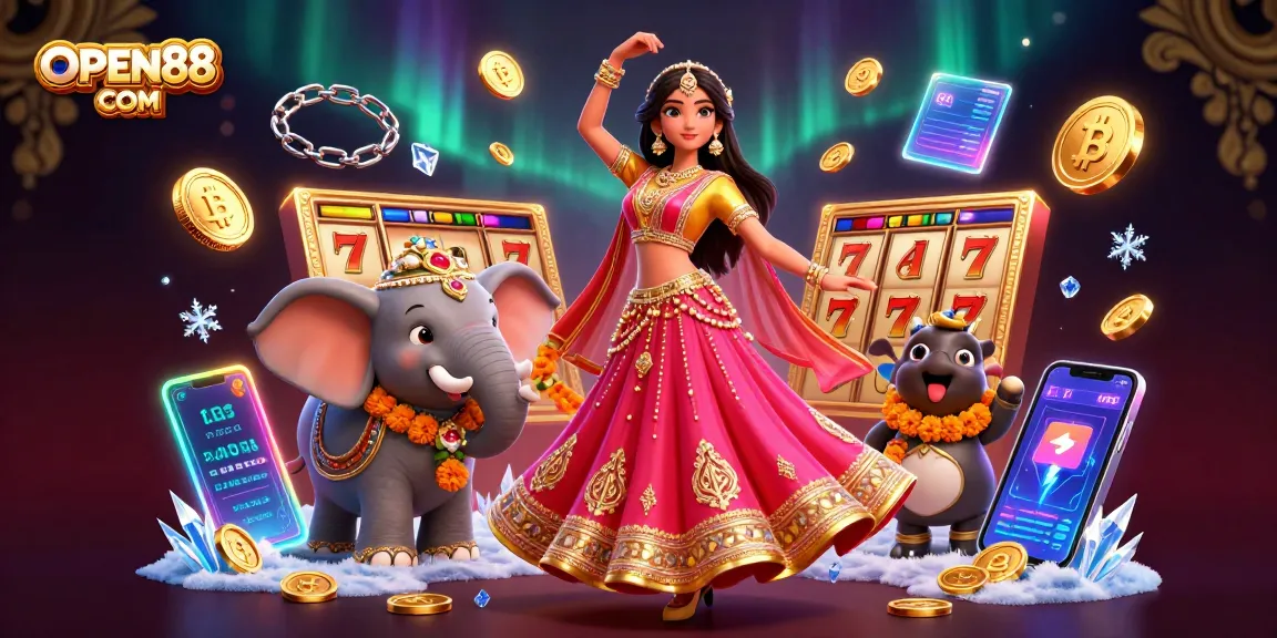 Join the excitement with OPEN88 COM as players spin the reels for thrilling jackpots in a vibrant casino setting.