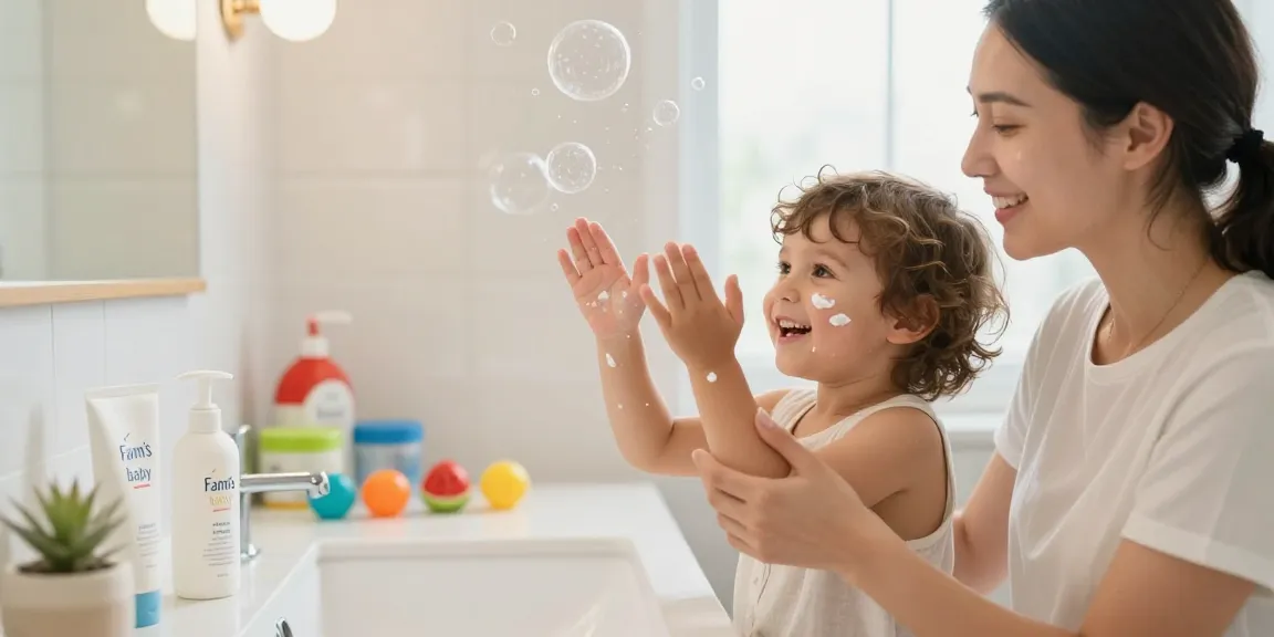 A family using barrier skincare products like Fam's Baby for healthy skin while enjoying their time together, emphasizing gentle care for sensitive skin.