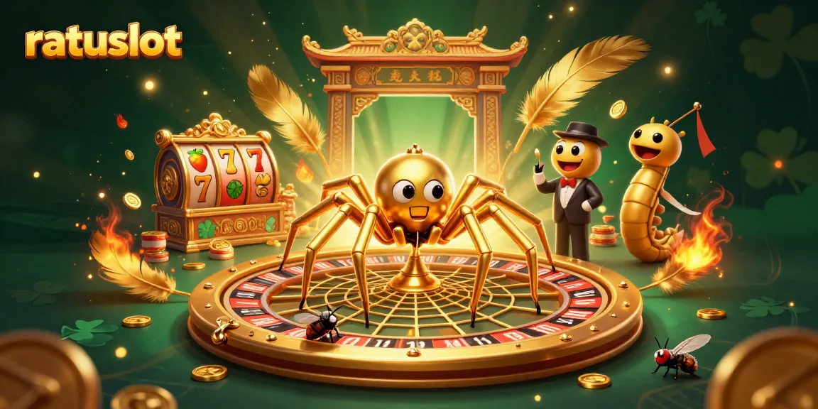 Experience ratuslot's exciting slot action with an animated spider, enticing bets, and vibrant casino atmosphere.