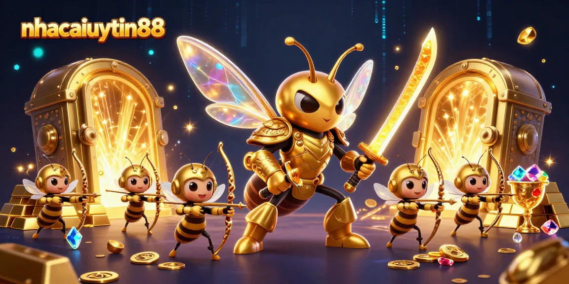 Engage with the vibrant energy of nhacaiuytin88, featuring a golden hornet samurai and bee archers amid treasure elements.