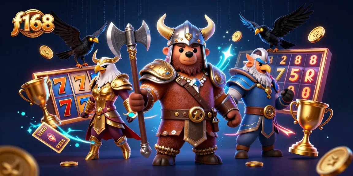 Spin the reels of f168 featuring a Viking bear and eagle amidst golden jackpot elements