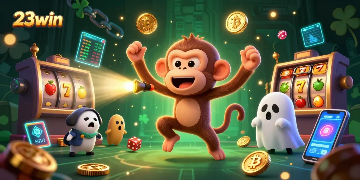 Engage with 23win's vibrant casino experience featuring playful characters and dynamic symbols.