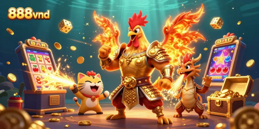 Experience the thrill of 888vnd with exciting slot machines and vibrant characters in action.