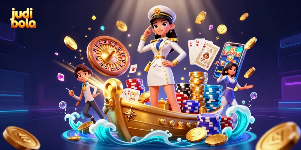 Engage in judi bola action with a vibrant 3D casino scene showcasing Asian elegance.