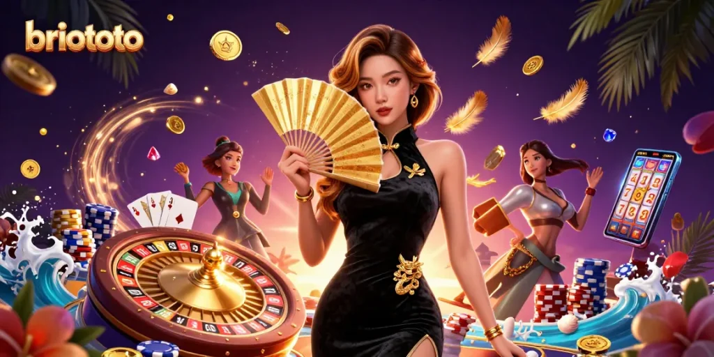 Briototo showcases a stunning casino scene with golden coins and a roulette wheel, emphasizing gaming excitement.