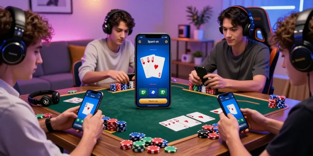 Players enjoying the exciting 3patti-ok game on mobile devices in a cozy gaming space.