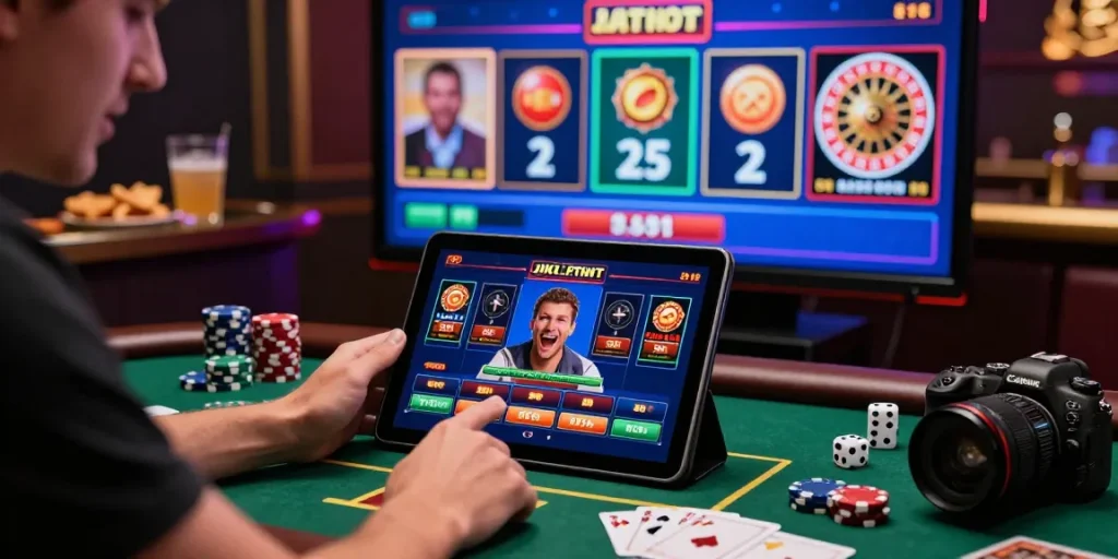 LUCK8 platform user enjoying live online betting experience with engaging interface and gaming items.