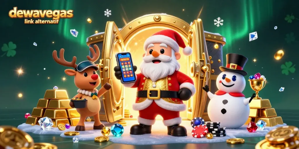 Win exciting prizes at DEWAVEGAS link alternatif with this vibrant casino-themed art.