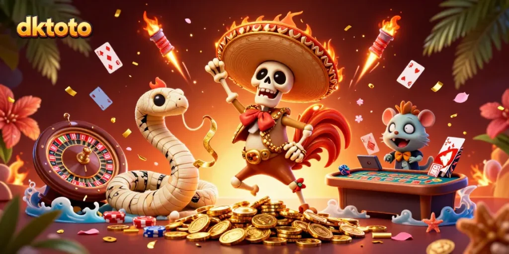 Experience thrilling baccarat at dktoto with vibrant casino elements and fun characters.