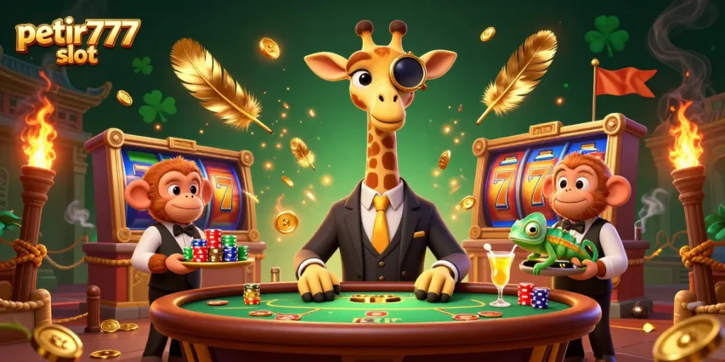 Join the action with petir777 slot in this vibrant casino scene full of dynamic game elements.