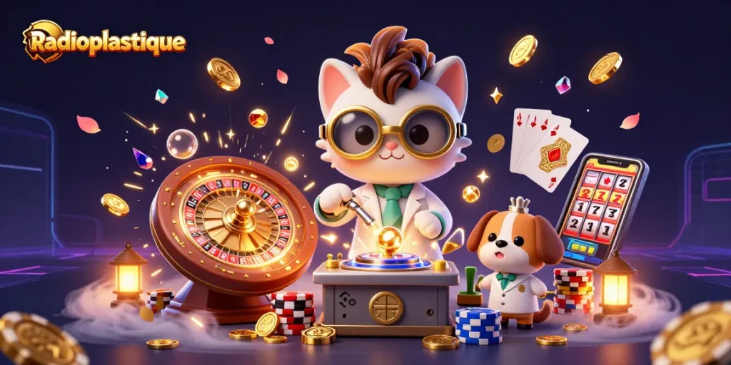 Experience the excitement of gambling with radioplastique's thrilling 3D illustration featuring dynamic casino elements.