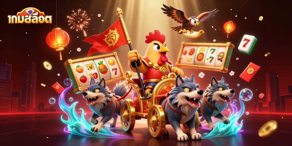 เล่นเกมสล็อตแบบดุดันผ่านหุ่นยนต์ไก่ผู้กล้าบนรถรบทองคำ