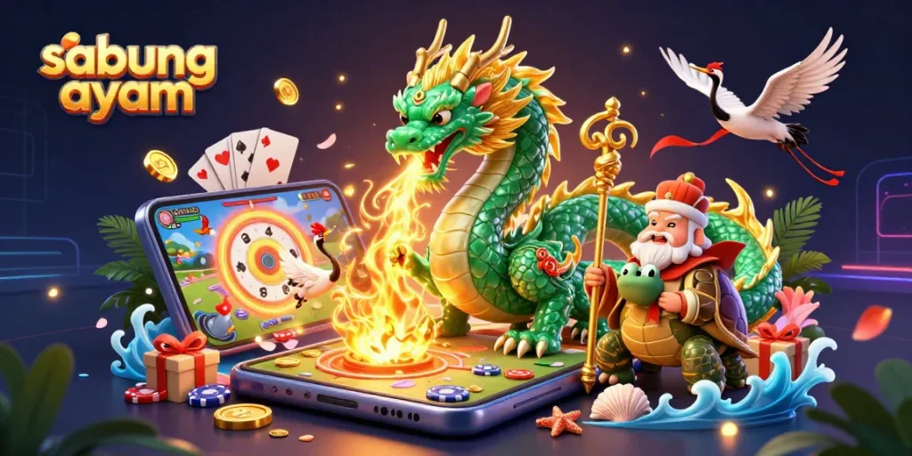 Engage in sabung ayam action with a lively scene showcasing vibrant characters and dynamic game elements.