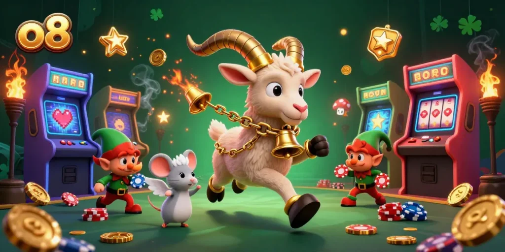 Experience thrilling gaming at o8 casino with Krampus, an angel mouse, and mischievous gremlins.