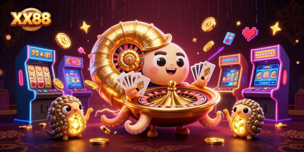 Experience exciting gaming moments at XX88 with vibrant slot games and 3D elements.