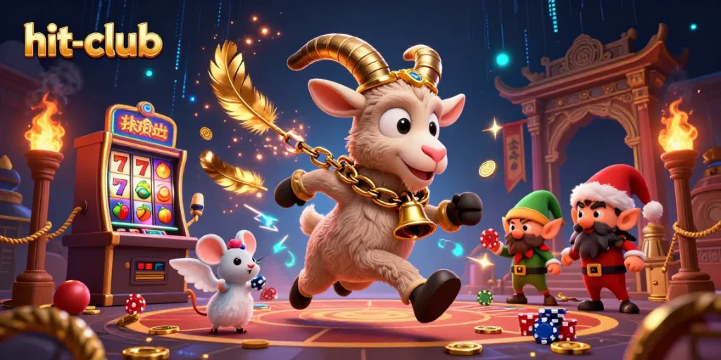 hit-club casino showcasing Krampus, angel mouse, and elf gremlins in festive chaos.