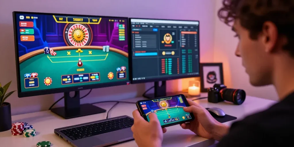 Pengguna aktif basket168 login pada platform taruhan, dikelilingi grafik permainan yang menarik.