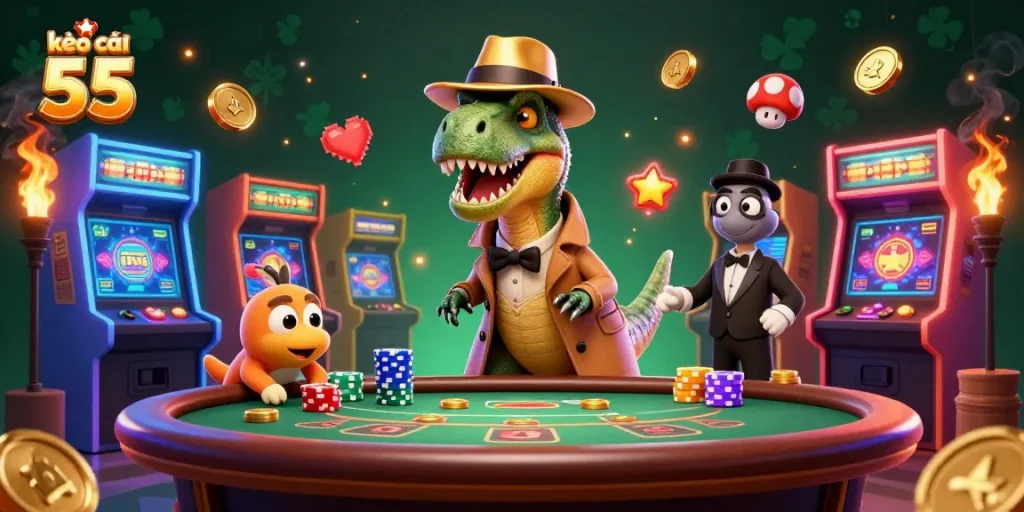 Engage in exciting gameplay at kèo nhà cái 55 with vibrant casino-themed 3D characters.