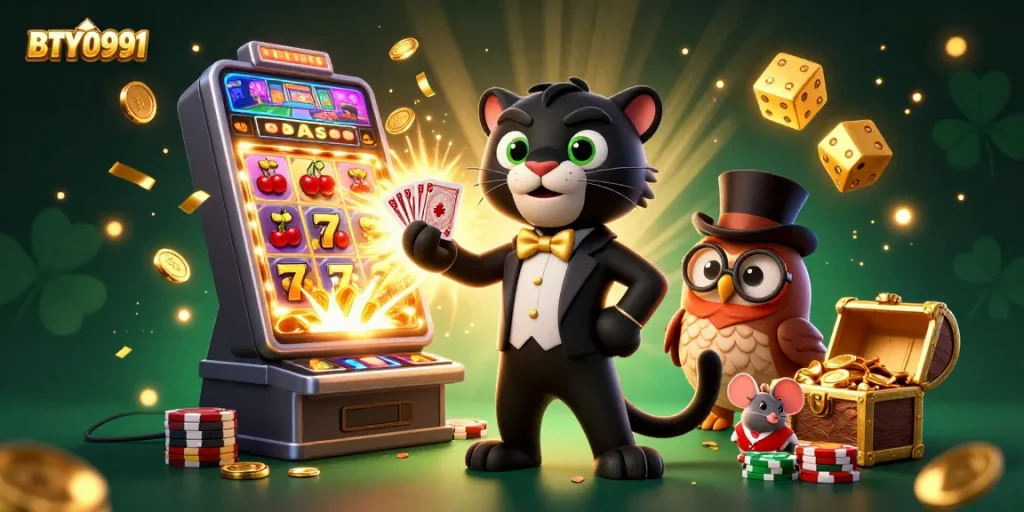 Experience the excitement of BTY0991 with vibrant characters and thrilling casino elements!