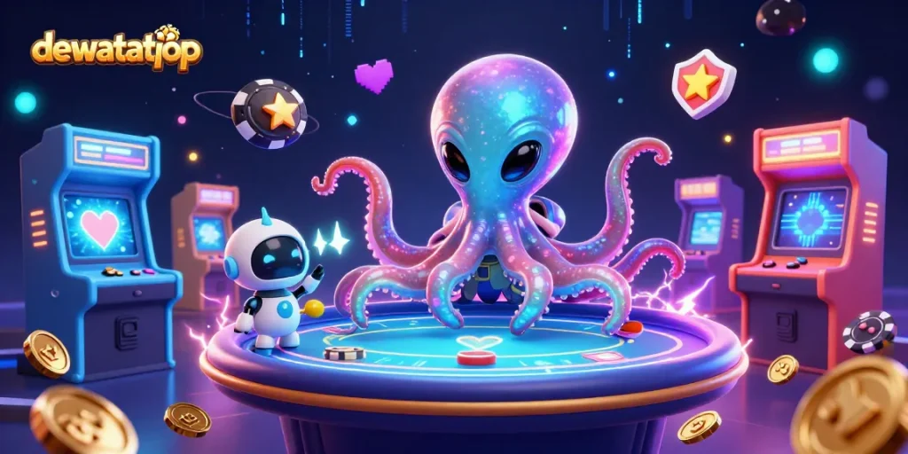 Menggunakan dewatatopup, transaksi top up game jadi lebih cepat dan aman dalam ilustrasi yang menarik.