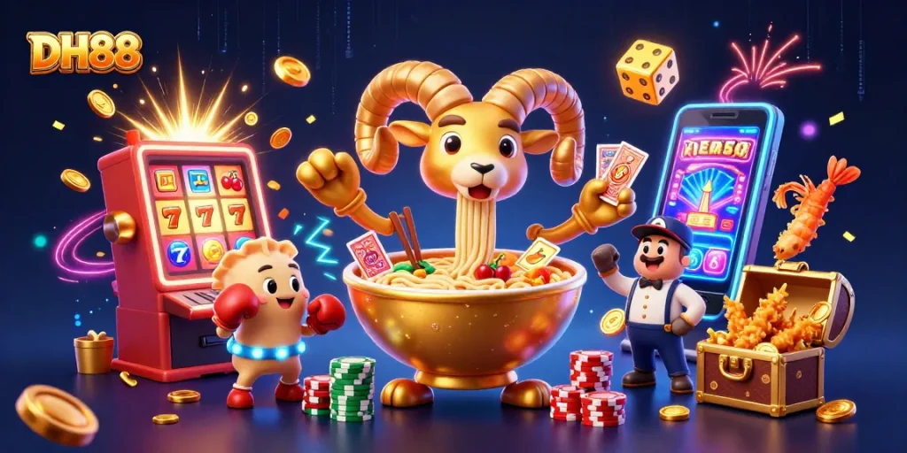Experience exciting winnings with DH88 in a vibrant casino scene full of dynamic elements.